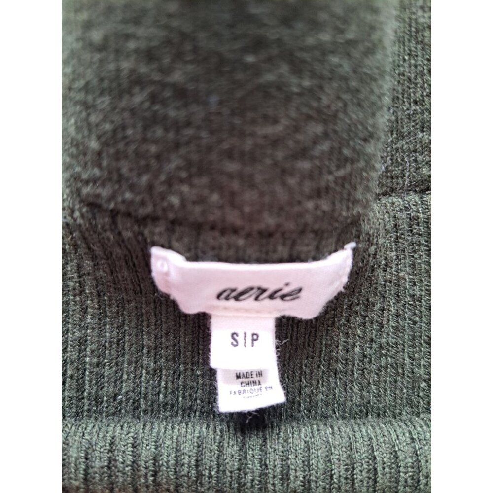 Aerie Ribbed Pleated Mini Skirt S Green Knit Stretch Wool Blend Preppy Academia - Picture 3 of 7